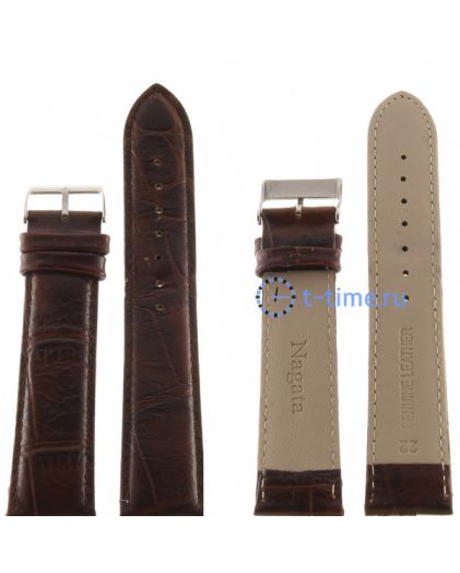 Ремешок для часов Nagata 22 мм т.кор croco лак с серебряной застежкой