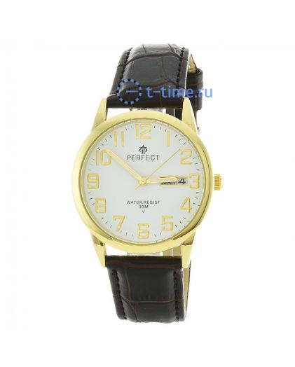 Часы PERFECT A4002B G корп- желт циф - бел рем кор
