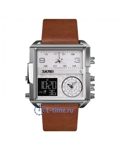 Skmei 1584LSIBN silver brown leather belt