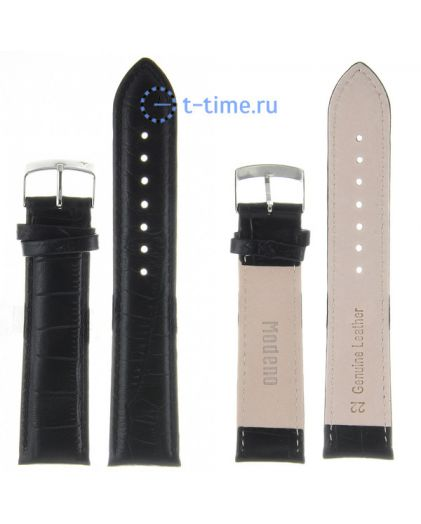 Ремешок Modeno 22 мм чер croco K001 с серебряной застежкой