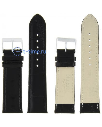 Ремешок Nagata 22 мм чер croco лак с серебряной застёжкой