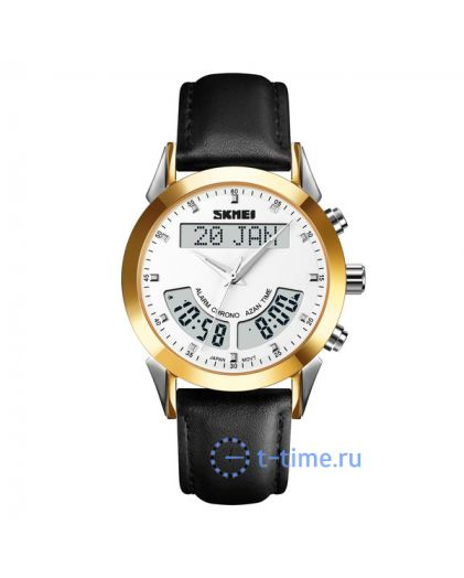 Skmei Q036LGDWT silver/gold/white-leather