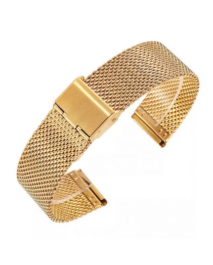 Браслет для часов 20 мм сетка средняя желтое золото