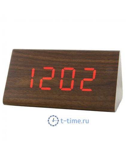 VST861-1 часы крас. цифры (темно-коричневый)-80+USB шнур