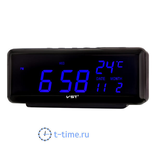 Часы VST762W-5 220В синие цифры+блок